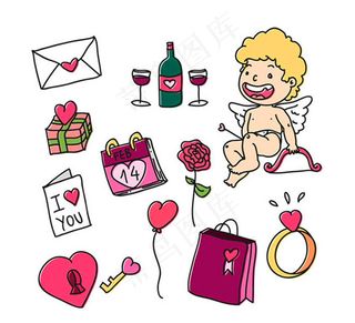 彩绘情人节元素矢量