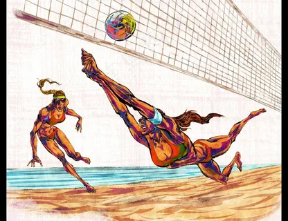 手绘人物 沙滩排球图片