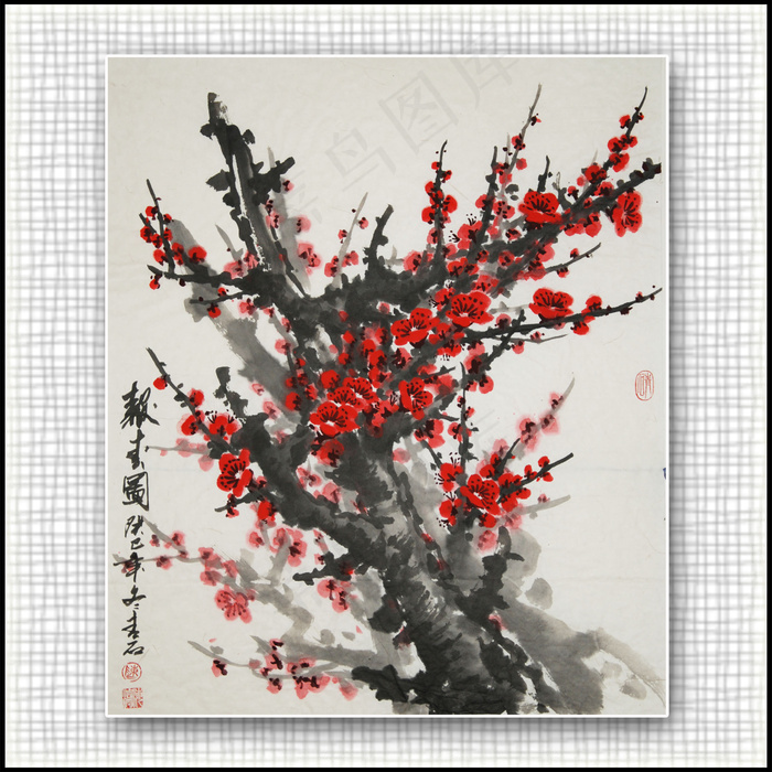 青石国画梅花图片