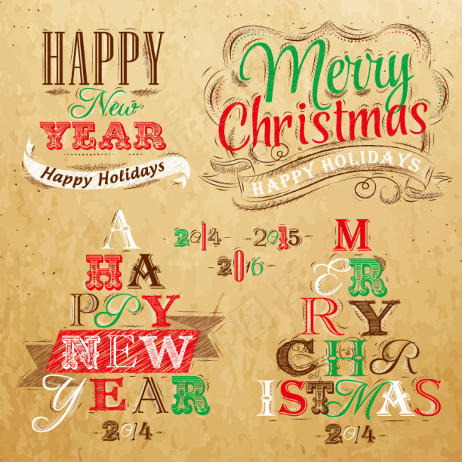 彩绘圣诞艺术字矢量素材