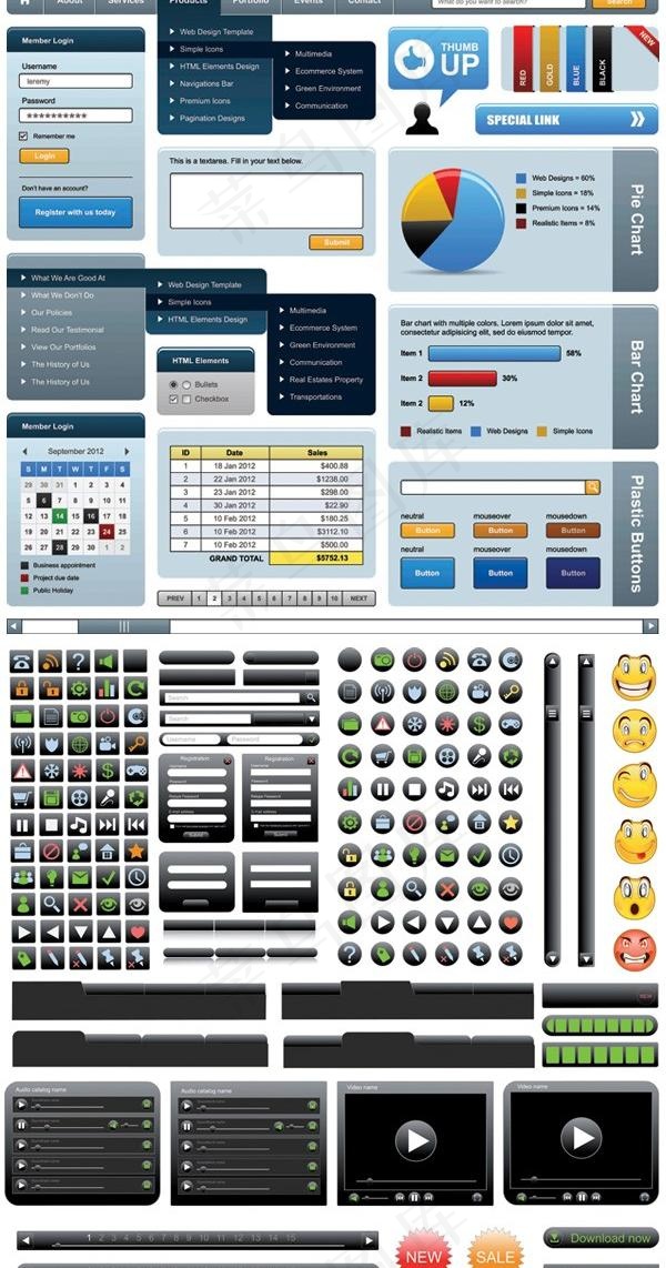 网页设计元素矢量素材eps,ai矢量模版下载