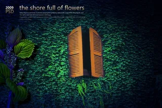 墙面绿草窗户意境创意宣传设计海报