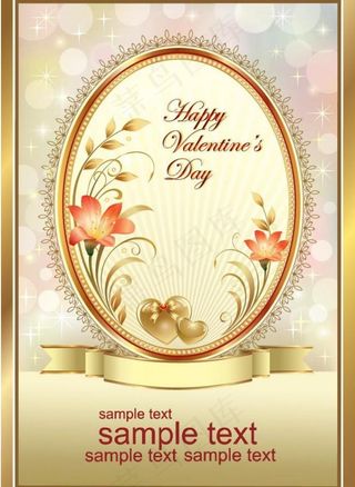 金色花纹边框 情人节背景图片