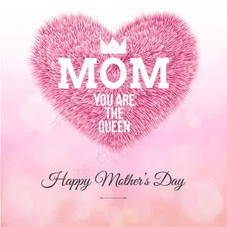 母亲节毛绒爱心贺卡矢量素材