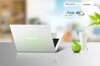 笔记本电脑与牛奶杯等PSD分层素材