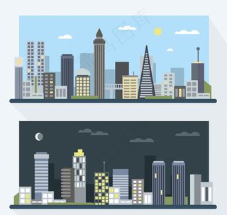 城市白天与黑夜楼群