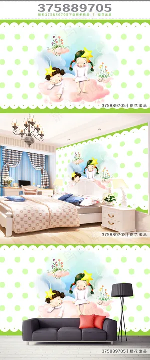卡通人物儿童房背景墙