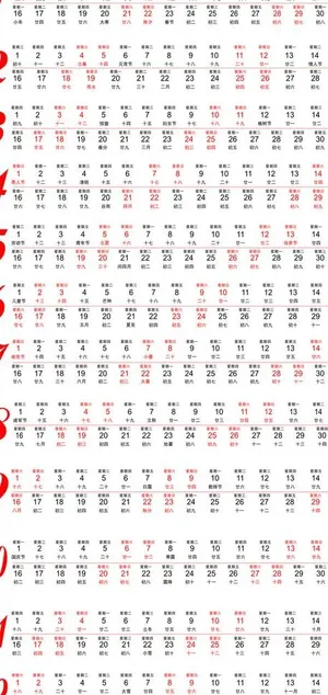 2010年横版历表