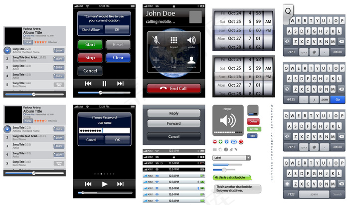 iPhone用户界面元素eps,ai矢量模版下载