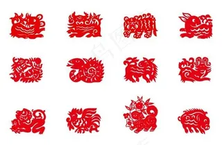 另一个版本的十二生肖剪纸矢量素材