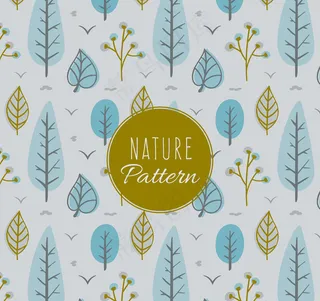 彩绘蓝色树木无缝背景矢量素材