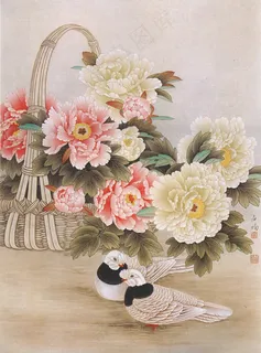 国画花卉白鸽图