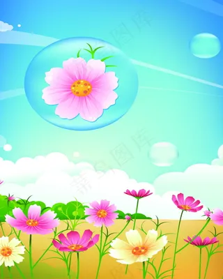 菊花泡泡卡通自然风景移门