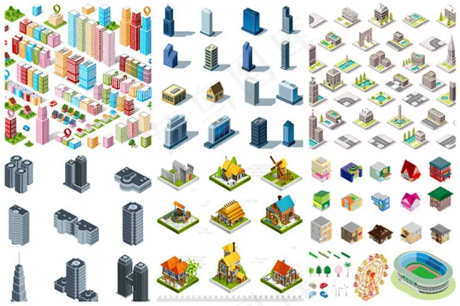 立体房子建筑ai矢量模版下载