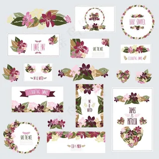 绽放的花朵婚礼卡片模板下载