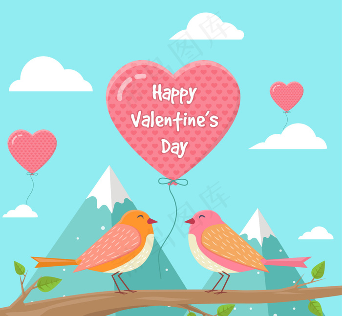 美丽的情人节背景与鸟气球