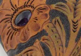 手工雕刻皮雕珠宝镶嵌紫水晶钱包皮具...