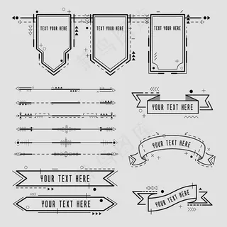 时尚潮流花边边框飘带矢量集合
