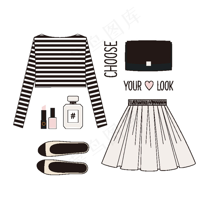 女性服饰化妆品插画