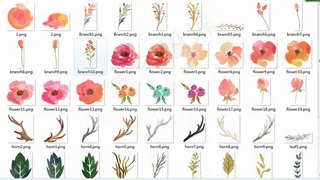 唯美手绘淡雅森系水彩花卉花环免扣P...