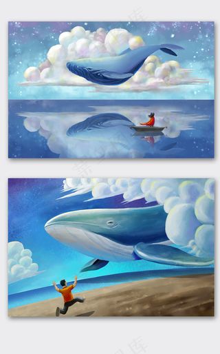 蓝紫色鲸鸿一瞥插画设计