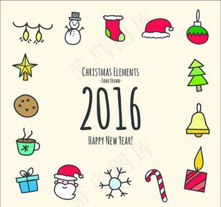 2016彩色圣诞元素边框贺卡矢量素...