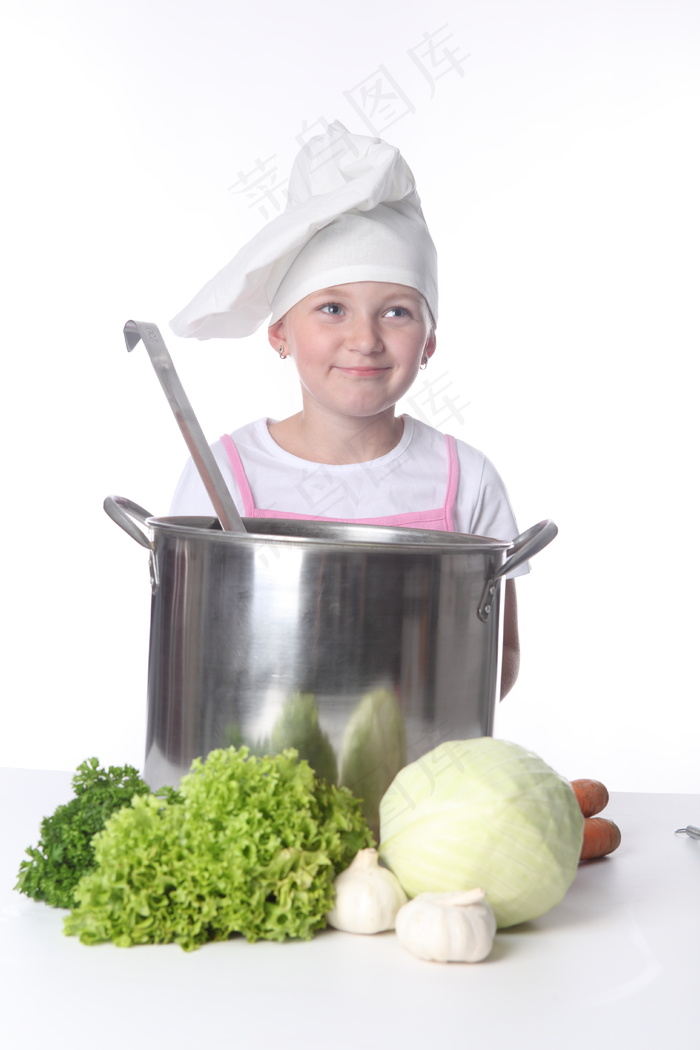 厨师装扮的大人小孩烹饪美食健康家庭情侣亲子素材