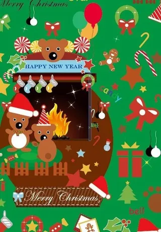 圣诞节 壁炉 温暖的熊宝宝一家图片