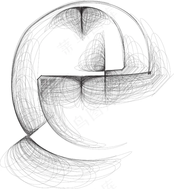 手绘字体字母E矢量插画