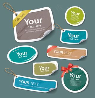 简洁彩色墨迹标签矢量素材