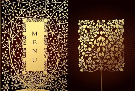 美丽的金色的树图案矢量素材