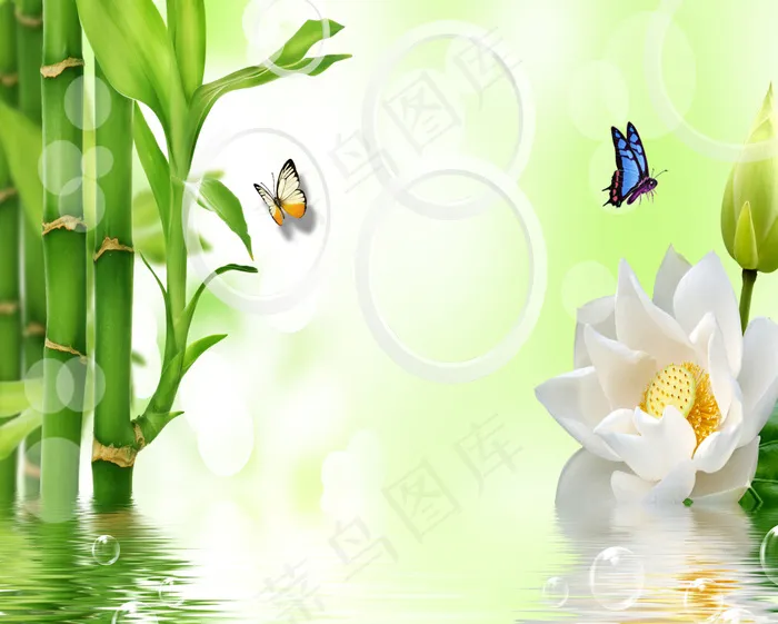 水中竹子荷花壁画壁纸背景墙(3937X3153(DPI:200))psd模版下载