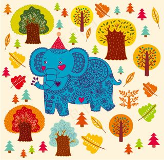 可爱卡通花卉动物花纹矢量图素材