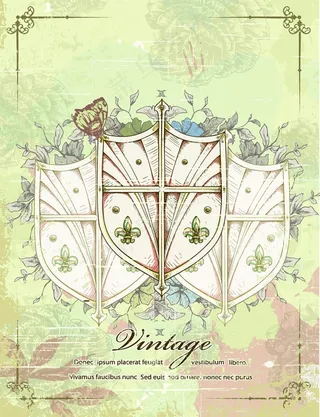复古盾牌婚礼请柬封面矢量素材