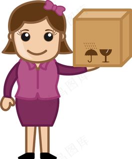 女人抱着投递箱-矢量字符的卡通插画