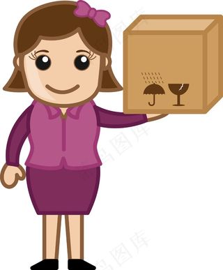 女人抱着投递箱-矢量字符的卡通插画