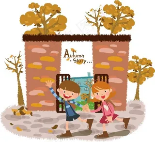 秋天故事卡通人物矢量图