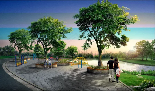 公园健身器械与树木等PSD分层素材