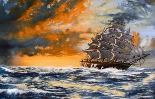 油画 大海帆船图片