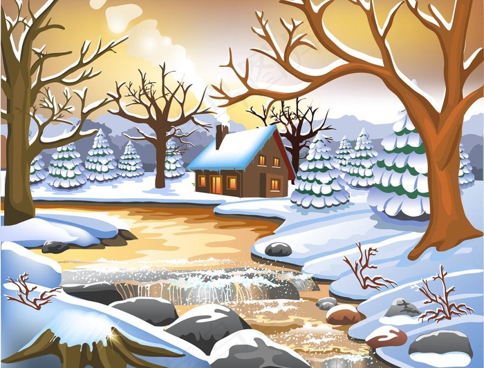 圣诞雪景图片eps,ai矢量模版下载