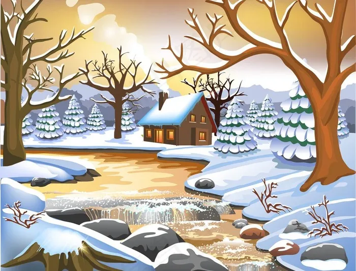 圣诞雪景图片eps,ai矢量模版下载