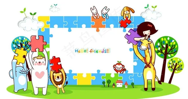 小动物玩拼图图片