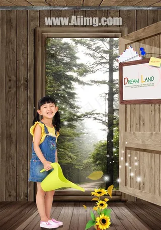 木屋小姑娘PSD图片素材