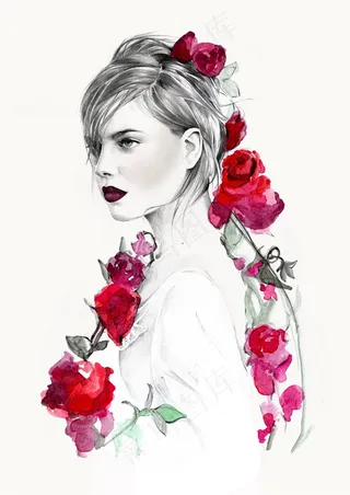 红色花朵配饰设计图