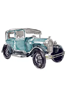 手绘水彩卡通汽车图案