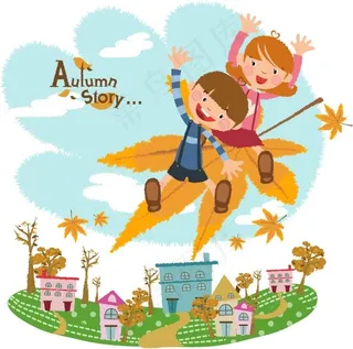 秋天故事人物卡通矢量图3
