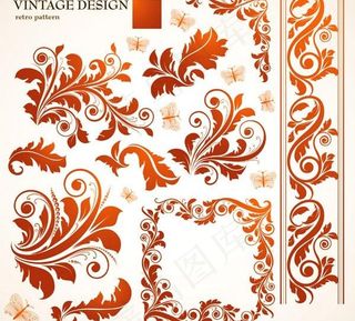 精致的欧洲植物花纹花边矢量素材