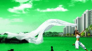 绿色背景 房地产 丝带 清新背图片