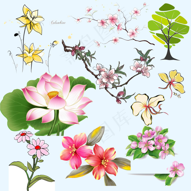 手绘花素材(5906X5906(DPI:300))psd模版下载