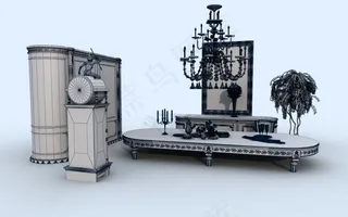 桌子欧式柜子成组模型